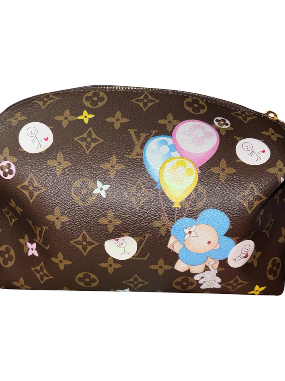 Brown Monogram Leather Cosmetic Pouch